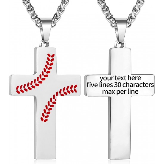 Baseball Cross Necklace for Boys Men, Stainless Steel Cross Pendant Chain 24 Inches, Inspirational Bible Verse Quote Religious Gift