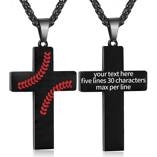 Baseball Cross Necklace for Boys Men, Stainless Steel Cross Pendant Chain 24 Inches, Inspirational Bible Verse Quote Religious Gift