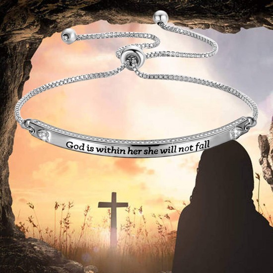 Christian Gift Religious Jewelry Psalm 46:5 God is Within Her She Will Not Fall Bracelet Bible Verse Bracelet Gift for Godmother