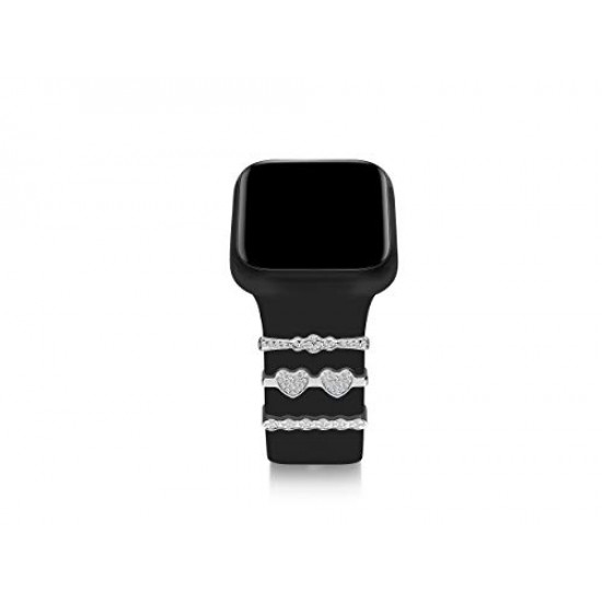 Callancity 3Pcs/Sets Metal Decorative Rings Loops Rhinestone Sparkling Diamond Rubber Strap Charms Compatible For Watch Sport Band Series 5/4/3/2/1 38mm 40mm 42mm 44mm (Platinum) Callancity 3Pcs/Sets Metal Decorative Rings Loops Rhinestone Sparkling Diamond Rubber Strap Charms Compatible For Watch Sport Band Series 5/4/3/2/1 38mm 40mm 42mm 44mm (Platinum)
