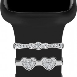 Callancity 3Pcs/Sets Metal Decorative Rings Loops Rhinestone Sparkling Diamond Valentine's Day Gift Rubber Strap Charms Compatible For Watch Sport Band 38mm 40mm 42mm 44mm Callancity 3Pcs/Sets Metal Decorative Rings Loops Rhinestone Sparkling Diamond Valentine's Day Gift Rubber Strap Charms Compatible For Watch Sport Band 38mm 40mm 42mm 44mm