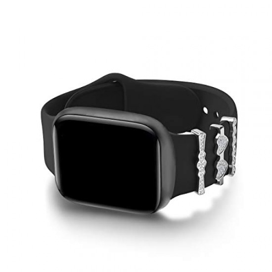 Callancity 3Pcs/Sets Metal Decorative Rings Loops Rhinestone Sparkling Diamond Rubber Strap Charms Compatible For Watch Sport Band Series 5/4/3/2/1 38mm 40mm 42mm 44mm (Platinum) Callancity 3Pcs/Sets Metal Decorative Rings Loops Rhinestone Sparkling Diamond Rubber Strap Charms Compatible For Watch Sport Band Series 5/4/3/2/1 38mm 40mm 42mm 44mm (Platinum)