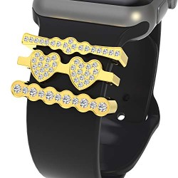 Callancity 3Pcs/Sets Metal Decorative Rings Loops Rhinestone Sparkling Diamond Valentine's Day Gift Rubber Strap Charms Compatible For Watch Sport Band 38mm 40mm 42mm 44mm Callancity 3Pcs/Sets Metal Decorative Rings Loops Rhinestone Sparkling Diamond Valentine's Day Gift Rubber Strap Charms Compatible For Watch Sport Band 38mm 40mm 42mm 44mm
