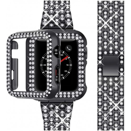 Bling Band Compatible with Case for Apple Watch Ultra Series 3 4 5 6 7 8 SE iWatch 38 40 42 41 44 45 49mm, Metal Jewelry Rhinestone Diamond Bracelet Strap Replacement for Women