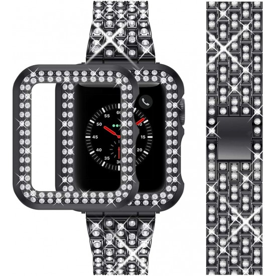 Bling Band Compatible with Case for Apple Watch Ultra Series 3 4 5 6 7 8 SE iWatch 38 40 42 41 44 45 49mm, Metal Jewelry Rhinestone Diamond Bracelet Strap Replacement for Women