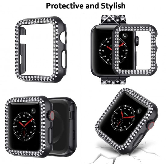 Bling Band Compatible with Case for Apple Watch Ultra Series 3 4 5 6 7 8 SE iWatch 38 40 42 41 44 45 49mm, Metal Jewelry Rhinestone Diamond Bracelet Strap Replacement for Women