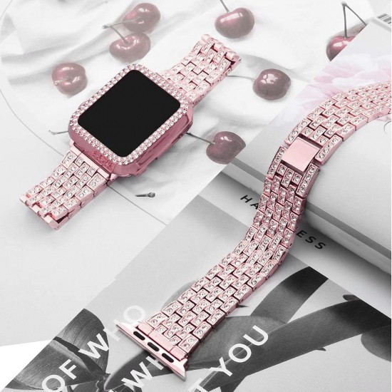 Bling Band Compatible with Case for Apple Watch Ultra Series 3 4 5 6 7 8 SE iWatch 38 40 42 41 44 45 49mm, Metal Jewelry Rhinestone Diamond Bracelet Strap Replacement for Women