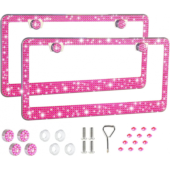 Bling License Plate Frame for Women,2 Pack Premium Stainless Steel Rhinestone License Plate Holder,Handmade Glitter Crystal Diamond Lincense Plate Cover for Girl Bling License Plate Frame for Women,2 Pack Premium Stainless Steel Rhinestone License Plate Holder,Handmade Glitter Crystal Diamond Lincense Plate Cover for Girl