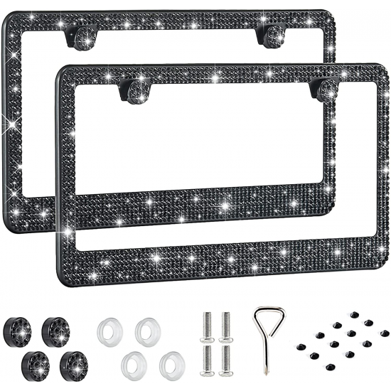Bling License Plate Frame for Women,2 Pack Premium Stainless Steel Rhinestone License Plate Holder,Handmade Glitter Crystal Diamond Lincense Plate Cover for Girl Bling License Plate Frame for Women,2 Pack Premium Stainless Steel Rhinestone License Plate Holder,Handmade Glitter Crystal Diamond Lincense Plate Cover for Girl