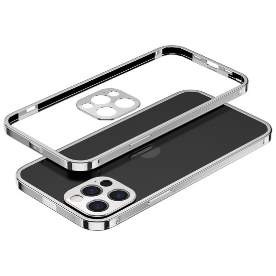 Callancity Protective Case Stainless Steel Frame Transparent Phone Back Cover for Iphone 13Mini/13/13Pro/13ProMax