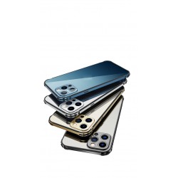 Callancity New Design Stainless Steel Frame Metal Bezel Transparent Phone Back Cover for Iphone 13Mini/13/13Pro/13ProMax