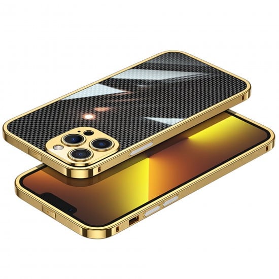 Fashionable Carbon Fiber Back Film Sticker Stainless Steel Bezel Camera Protector Phone Case for iPhone 13 Series/12 Series/11 Series