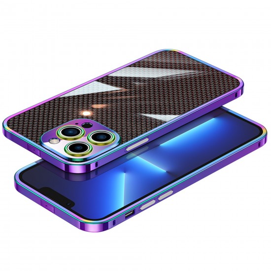 Fashionable Carbon Fiber Back Film Sticker Stainless Steel Bezel Camera Protector Phone Case for iPhone 13 Series/12 Series/11 Series