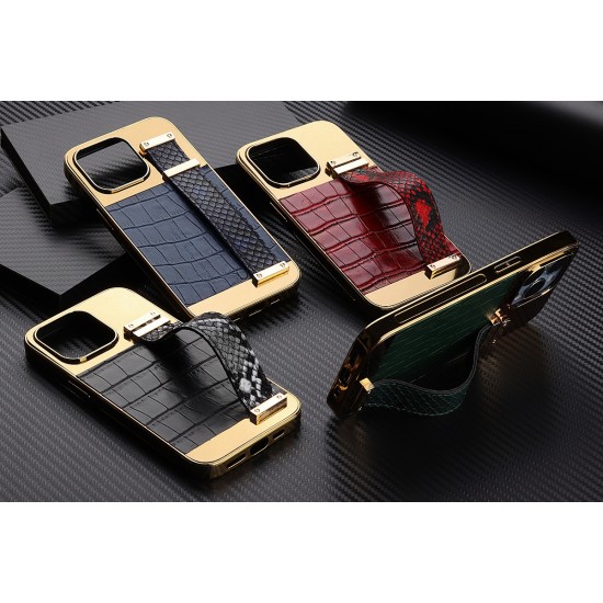 Luxury Design TPU Phone Case With Wrist Holder Back Screen Protector With Metal Cover Soft Leather for iPhone 13 Series for iPhone 12 Series