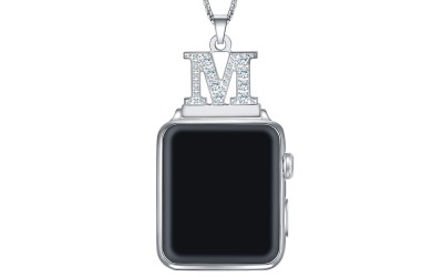 Unique Design Bling Diamonds A-Z Letters Watch Necklace Pendant Chain Connector Compatible For Apple Watch Series 38mm 40mm 42mm 44mm