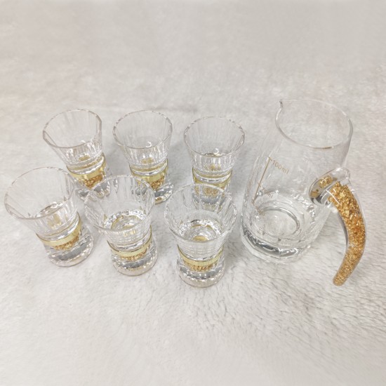High Quality Teapot Luxury 24kt Gold Foil Crystal Glass Tea Cup Vodka Shot Wine Glass 7-piece Set