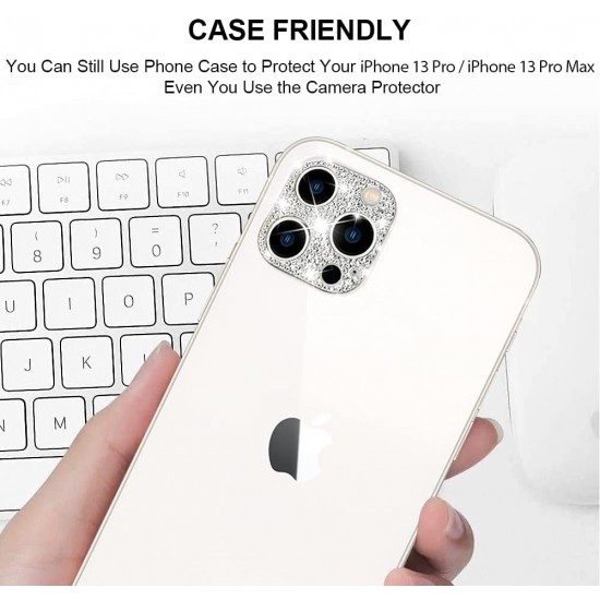 Callancity Crystal Camera Lens Protector Compatible For Iphone 13Pro Max Camera Back Cover 3D Bling Diamond Lens Protective Decoration Sticker