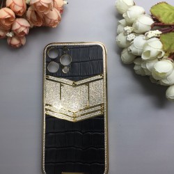 Callancity Cell Phone Replacement Housing Cover Case With Diamonds Leather Compatible For Iphone 12/ 12 Pro Max 