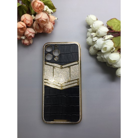 Callancity Cell Phone Replacement Housing With Diamonds Leather Compatible For Iphone 12/ 12 Pro Max