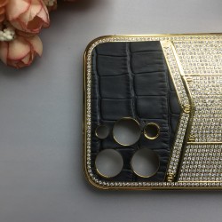 Callancity Cell Phone Replacement Housing Cover Case With Diamonds Leather Compatible For Iphone 12/ 12 Pro Max 