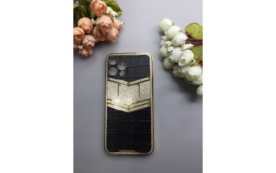Custom Logo Set With Bling Diamonds High Quality Leather Phone Replacement Housing For iPhone Series 13Pro Max