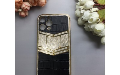 Custom Logo Set With Bling Diamonds High Quality Leather Phone Replacement Housing For iPhone Series 13Pro Max