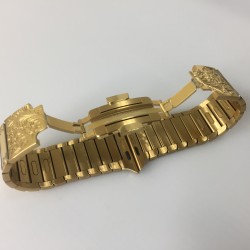 Callancity Luxury Design Carving decorative pattern Watch Band 24kt Gold Plated Watch Strap Compatible For Apple Watch Series 7/SE/6/5/4/3