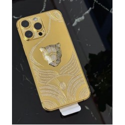 24 Carat Gold Plated Replacement Housing With Zirconic Diamond,3D Design Battery Cover for iPhone 14 Pro Max /Pro - Abstraction Edition