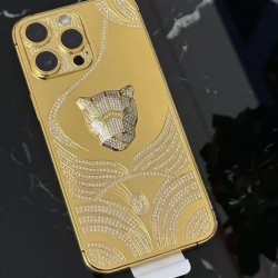 24 Carat Gold Plated Replacement Housing With Zirconic Diamond,3D Design Battery Cover for iPhone 14 Pro Max /Pro - Abstraction Edition