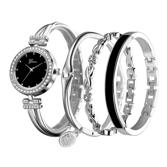 Women's Premium Crystal Accented Bangle Watch and 3pcs Bracelet Set