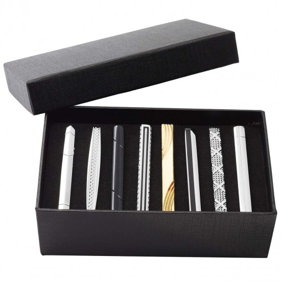 8pcs Tie Clips for Men Tie Bar Clip Set for Regular Ties Necktie Tie Bar Clips Suitable for Wedding Anniversary Business Father’s Day Gift With Box