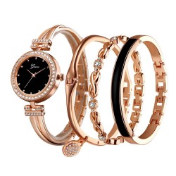 Women's Premium Crystal Accented Bangle Watch and 3pcs Bracelet Set Women's Premium Crystal Accented Bangle Watch and 3pcs Bracelet Set