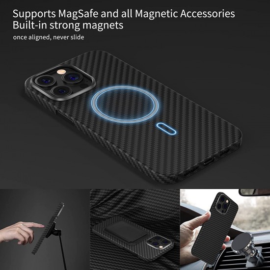 Magnetic Carbon Fiber Case for iPhone 14 /14 Pro/14 Pro Max With MagSafe Aramid Fiber Skin Case with Military Grade Drop Protection Magnetic Carbon Fiber Case for iPhone 14 /14 Pro/14 Pro Max With MagSafe Aramid Fiber Skin Case with Military Grade Drop Protection