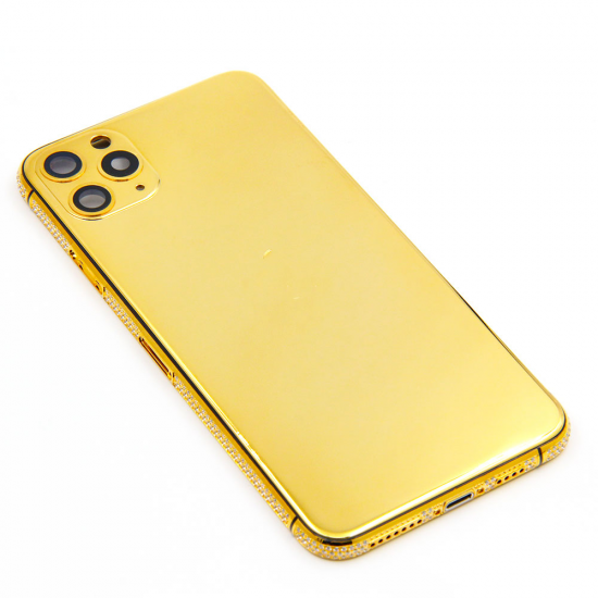 For iPhone 11 series pro pro max 24kt gold plated and diamond bezel housing replacement phone housing accessories luxury style