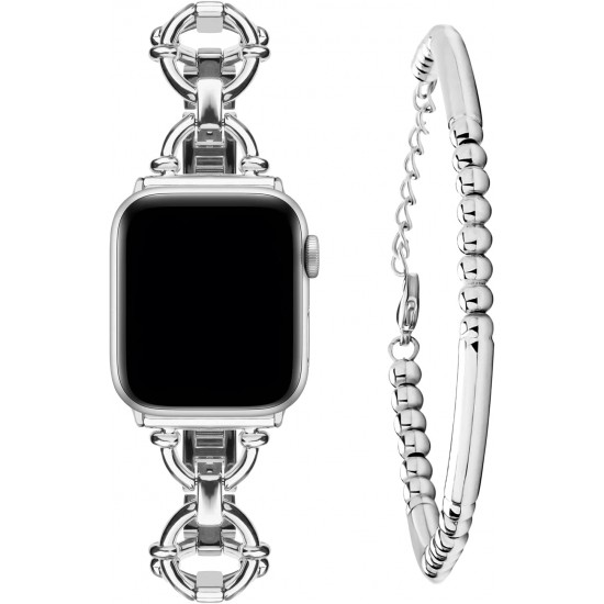 Watch Band for Apple Watch 42mm 44mm 45mm 49mm, iWatch Bands Strap for Apple Watch SE Ultra Series 8 7 6 5 4 3 2 1, Women Dressy Beaded Tube Bracelets Set