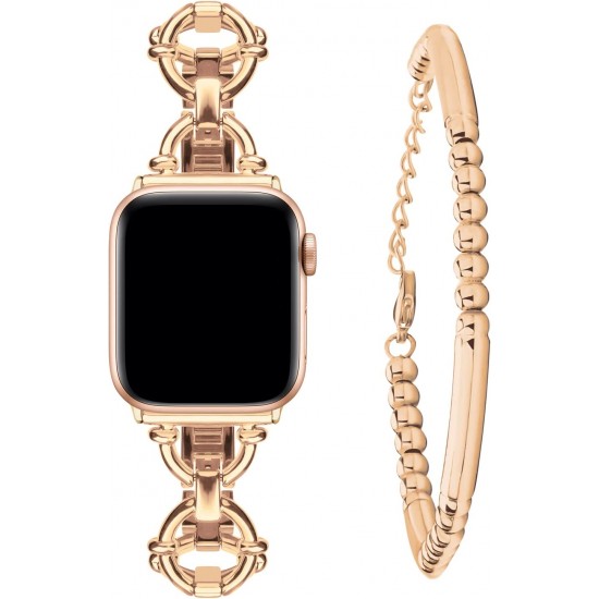 Watch Band for Apple Watch 42mm 44mm 45mm 49mm, iWatch Bands Strap for Apple Watch SE Ultra Series 8 7 6 5 4 3 2 1, Women Dressy Beaded Tube Bracelets Set